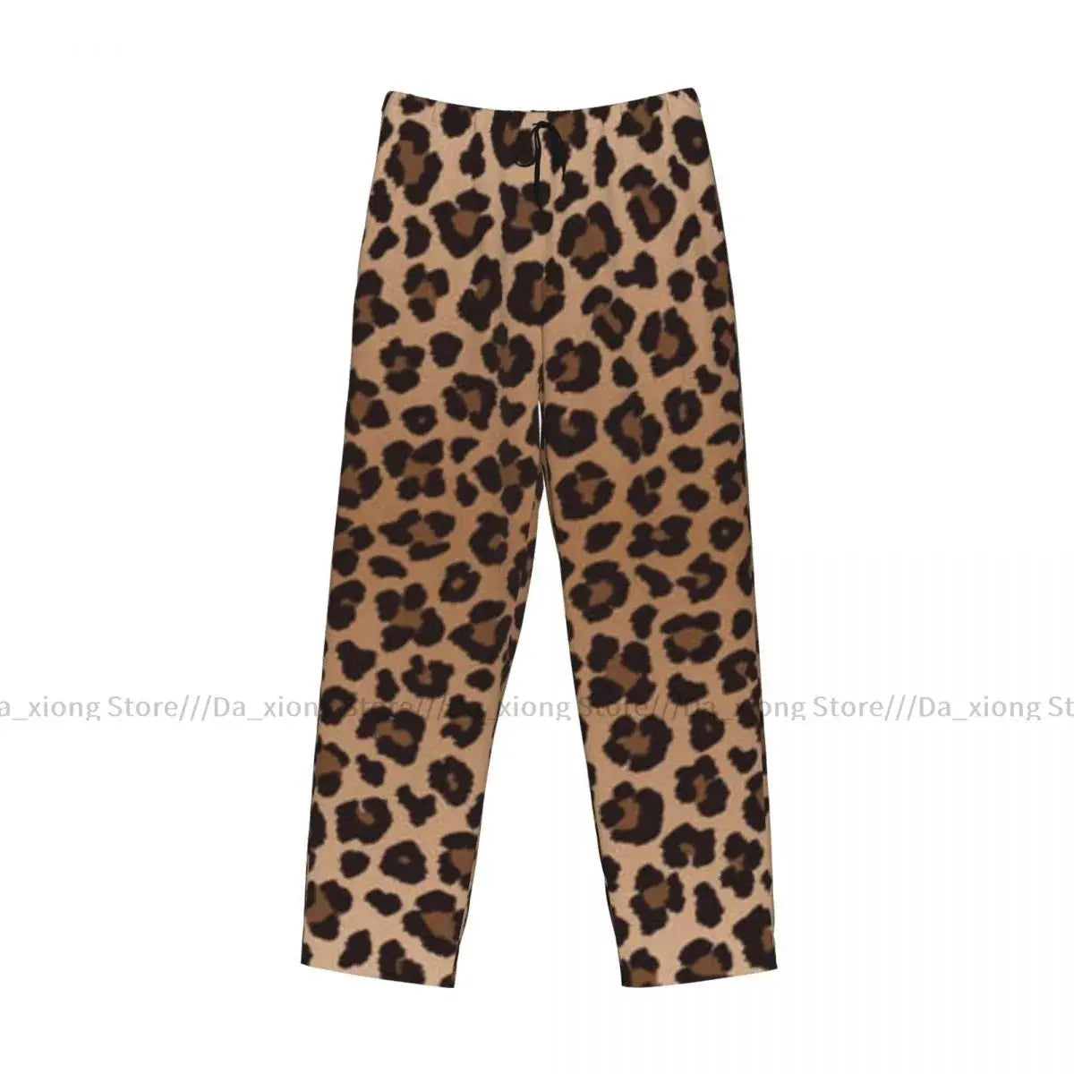 Men's loose sleep pants with leopard print from Jungle Line, black pajama bottoms designed for comfortable sleep.
