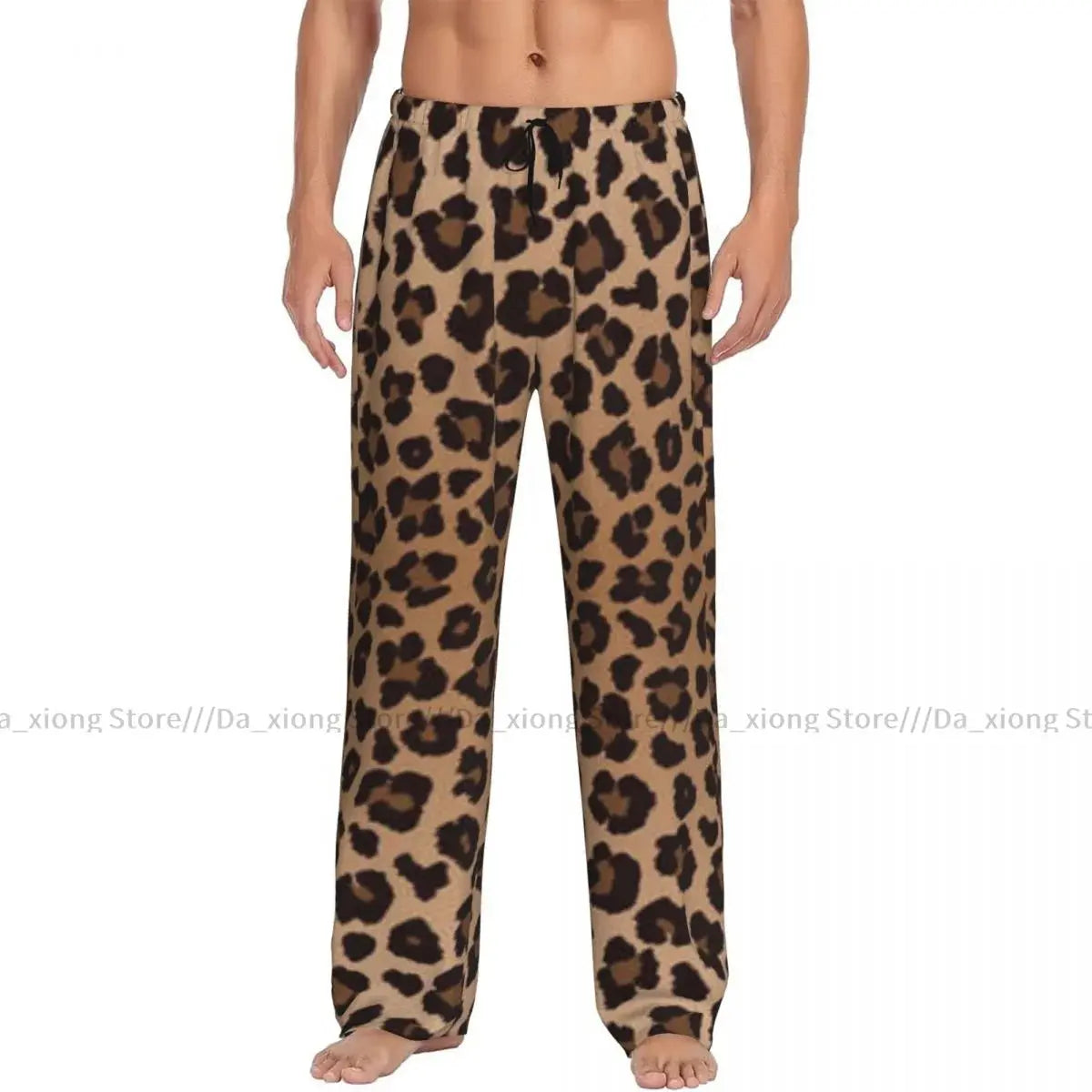 Men's black leopard print sleepwear loose pajama pants by Jungle Line, comfortable sleep pants for men.