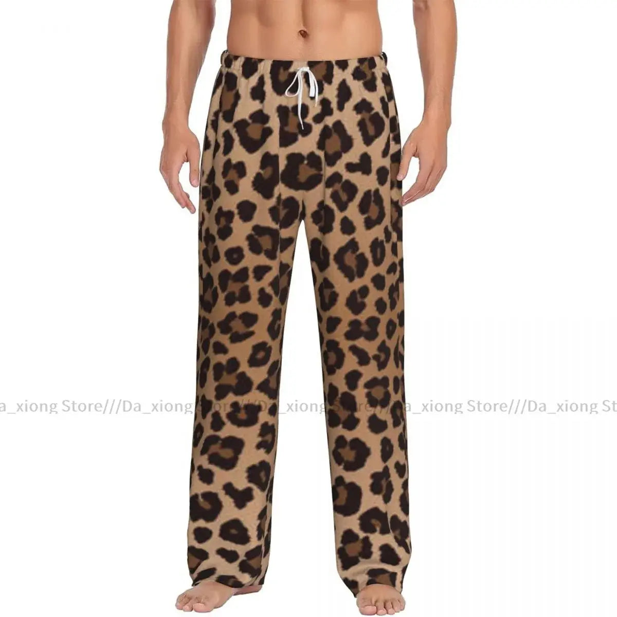 Men's black leopard print sleep pants from Jungle Line, loose fit pajama pants for comfortable sleep.