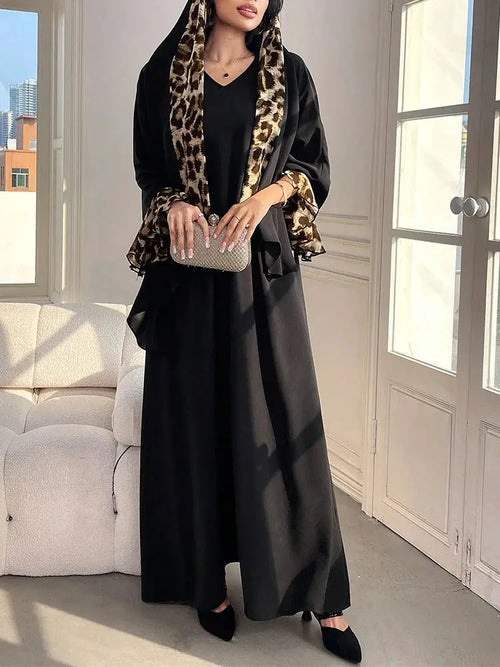 Rafiah Modest Women's Long Dress with Pattern Long Sleeves Colorful in Arabic Style Casual Hijab Scarf Maxi Abayas Dresses - Jungle Line