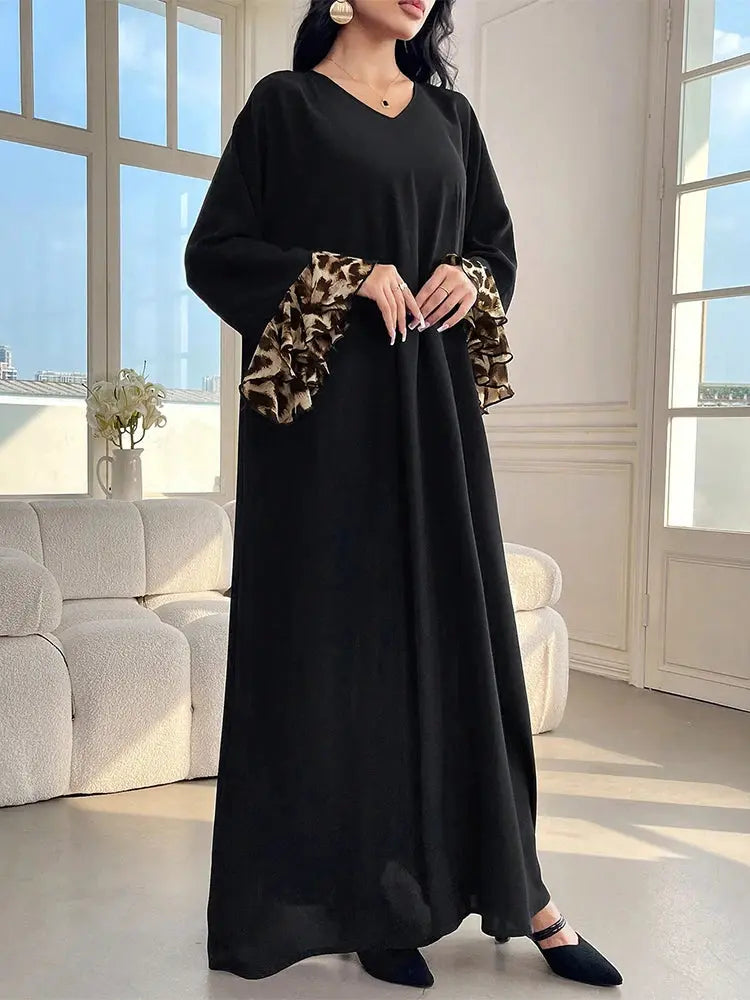 Rafiah Modest Women's Long Dress with Pattern Long Sleeves Colorful in Arabic Style Casual Hijab Scarf Maxi Abayas Dresses - Jungle Line