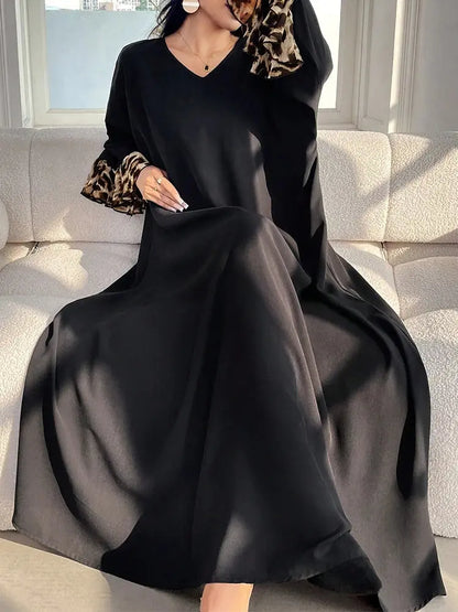Rafiah Modest Women's Long Dress with Pattern Long Sleeves Colorful in Arabic Style Casual Hijab Scarf Maxi Abayas Dresses - Jungle Line