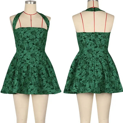Sexy Halter Strapless Backless A-line Mini Dress for Women Sleeveless Floral Night Club Party Short Dresses Vestidos Para Mujer - Jungle Line