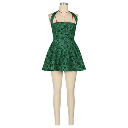 Sexy Halter Strapless Backless A-line Mini Dress for Women Sleeveless Floral Night Club Party Short Dresses Vestidos Para Mujer - Jungle Line