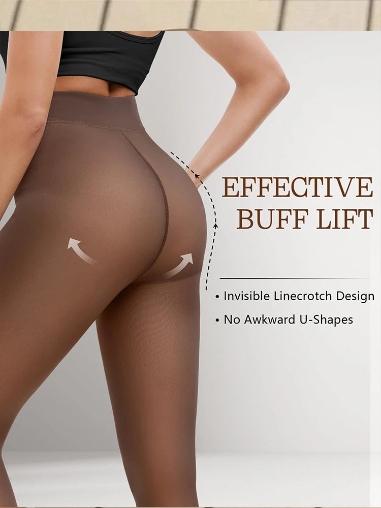 Deux packs de leggings femme Jungle Line en polaire, tights noirs translucides, avec motif papillon et jacquard léopard sans couture.