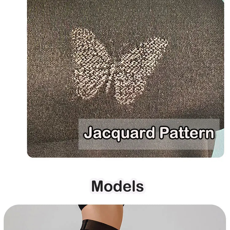 Deux packs de leggings femmes Jungle Line en polaire, tights noirs translucides avec motif léopard jacquard et design papillon.