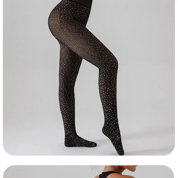 Deux packs de leggings femme Jungle Line en polaire, faux translucides, motifs papillon léopard jacquard, collants sans couture.