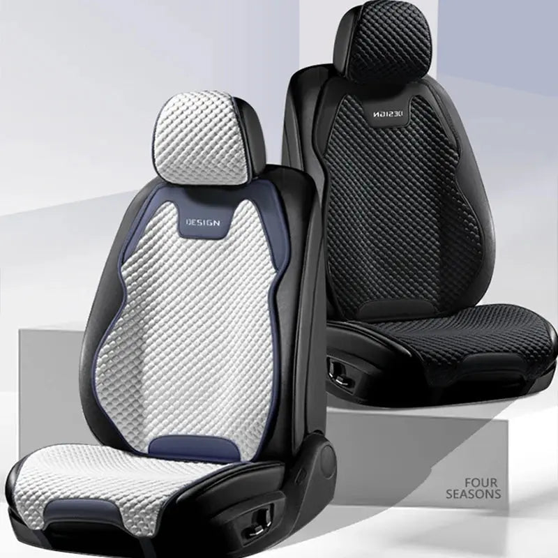 Blue Jungle Line Ice Silk car seat cushion with ventilation, designed for comfort and durability during long drives.