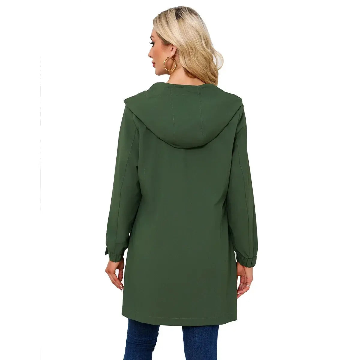 Spring New Green Women's Hooded Long Jacket, Fashion Casual Coats, European Size S-3XL, Trench Women, Pink Black Blue Available - Jungle Line