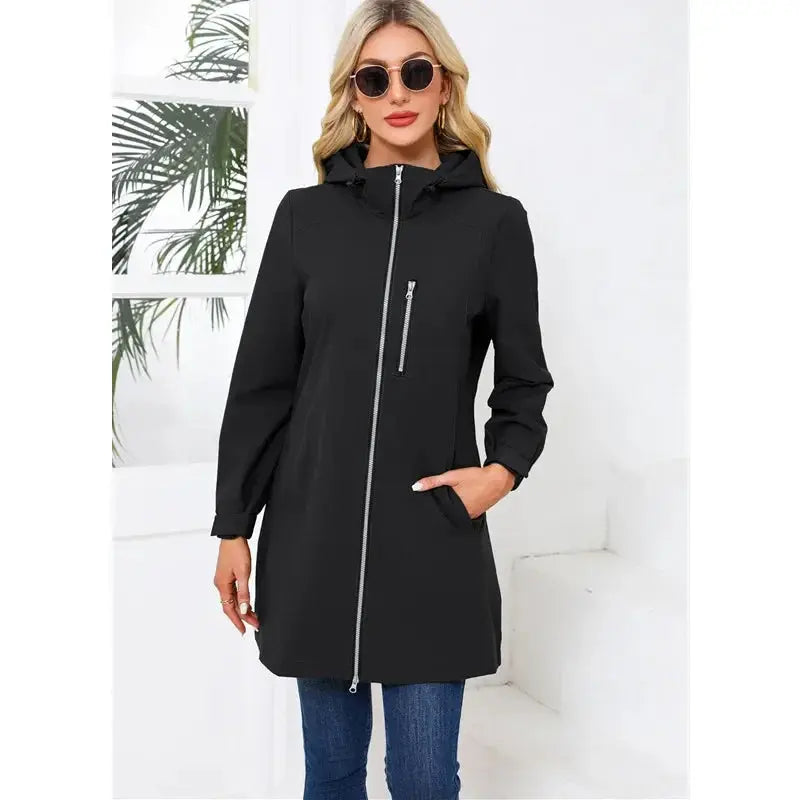 Spring New Green Women's Hooded Long Jacket, Fashion Casual Coats, European Size S-3XL, Trench Women, Pink Black Blue Available - Jungle Line