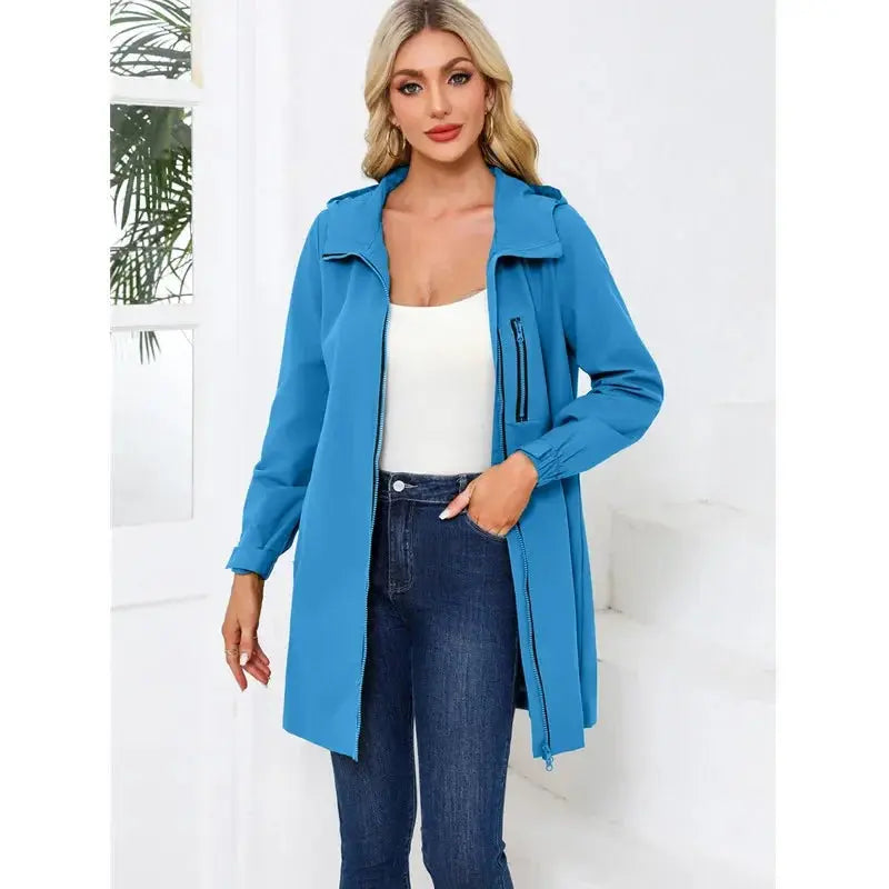 Spring New Green Women's Hooded Long Jacket, Fashion Casual Coats, European Size S-3XL, Trench Women, Pink Black Blue Available - Jungle Line