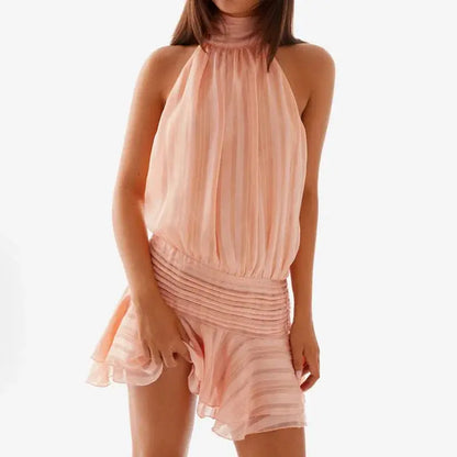 Women Sexy Halter Ruffles Mini Dress Lace Up Backless Beach Party Dresses Summer Fashion Vacation Lady Cocktail Vestidos - Jungle Line