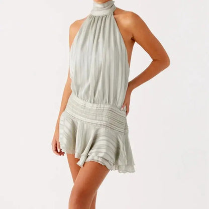 Women Sexy Halter Ruffles Mini Dress Lace Up Backless Beach Party Dresses Summer Fashion Vacation Lady Cocktail Vestidos - Jungle Line