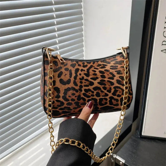 Leopard Pattern Shoulder Bags For Women, Fashion Chain - Jungle Line