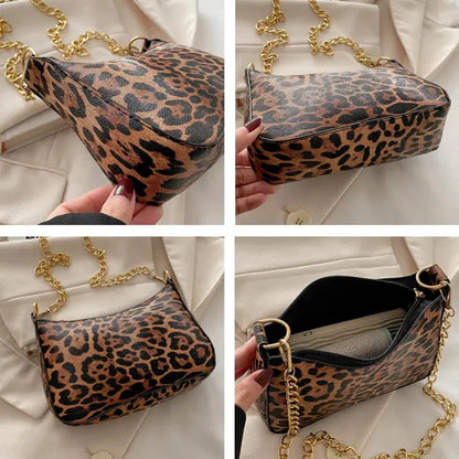 Leopard Pattern Shoulder Bags For Women, Fashion Chain - Jungle Line