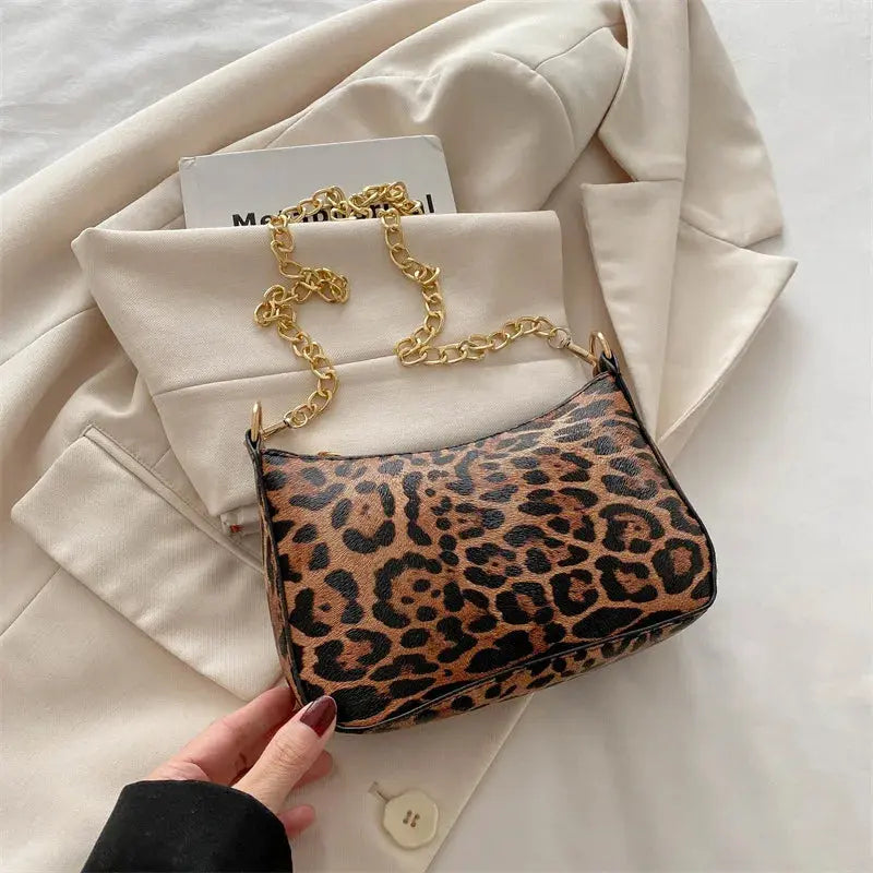 Leopard Pattern Shoulder Bags For Women, Fashion Chain - Jungle Line