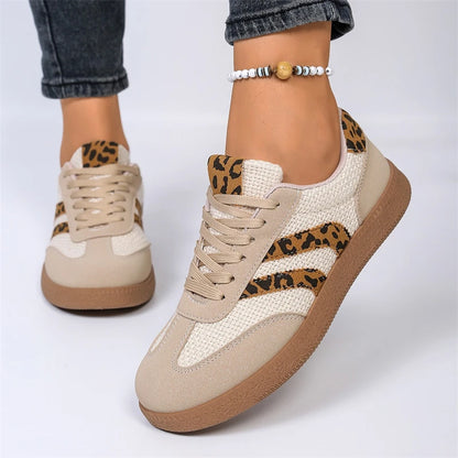 Jungle Line women's casual sneakers in leopard print, lightweight, non-slip sport shoes with retro designer style and comfortable fit.