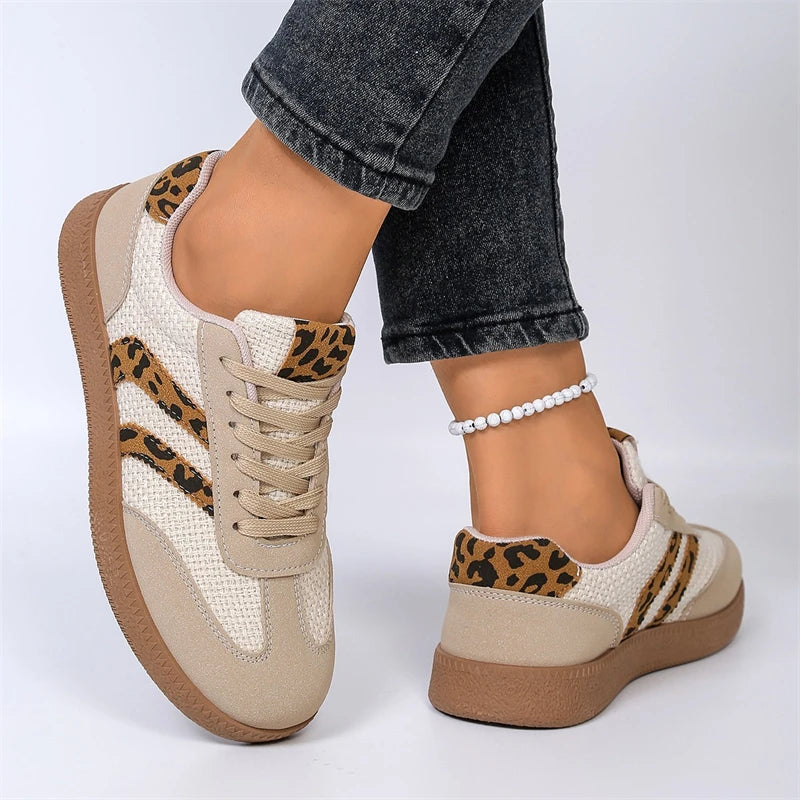 Jungle Line women's fashion casual sneakers in leopard print, lightweight, non-slip sport shoes with retro designer style.