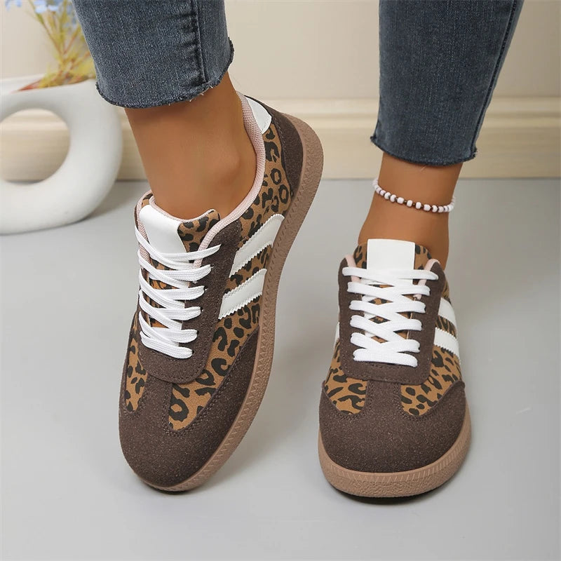 Jungle Line women's casual leopard print sneakers with lightweight, non-slip soles and retro sporty design.