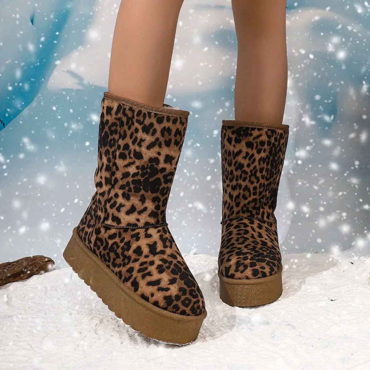 Thick-Soled Snow Boots for Women in Winter Fleece-Lined Jungle Line