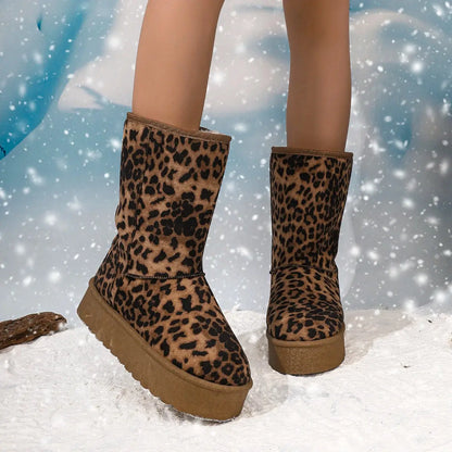 Thick-Soled Snow Boots for Women in Winter Fleece-Lined Jungle Line