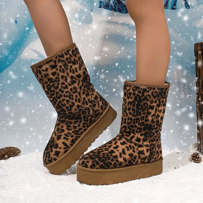 Thick-Soled Snow Boots for Women in Winter Fleece-Lined Jungle Line