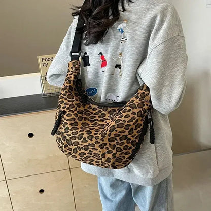 Leopard print corduroy crossbody bag for women by Jungle Line, brown with adjustable strap and spacious interior.