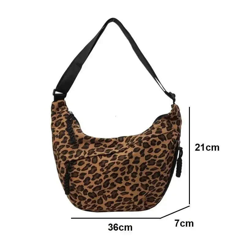 Leopard print corduroy crossbody bag for women by Jungle Line, brown with adjustable strap and spacious interior.