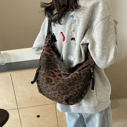 Leopard print crossbody bag for women made of corduroy by Jungle Line, brown with adjustable strap and stylish design.