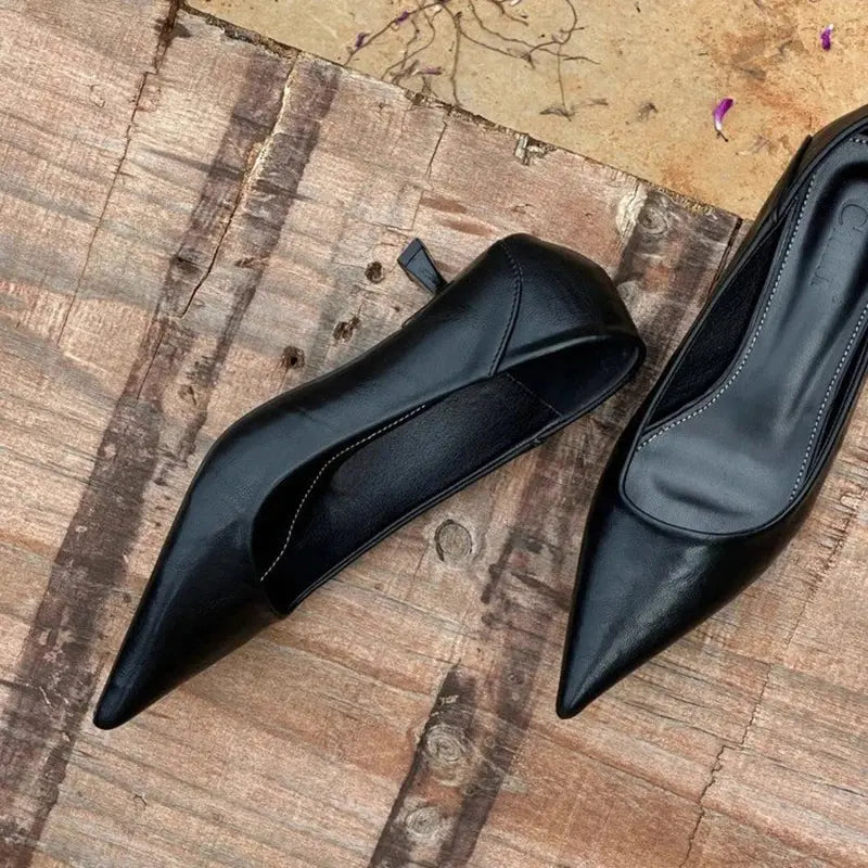 Brown vintage leopard print women's pumps by Jungle Line with pointed toe slip-on design, perfect for office and casual wear.