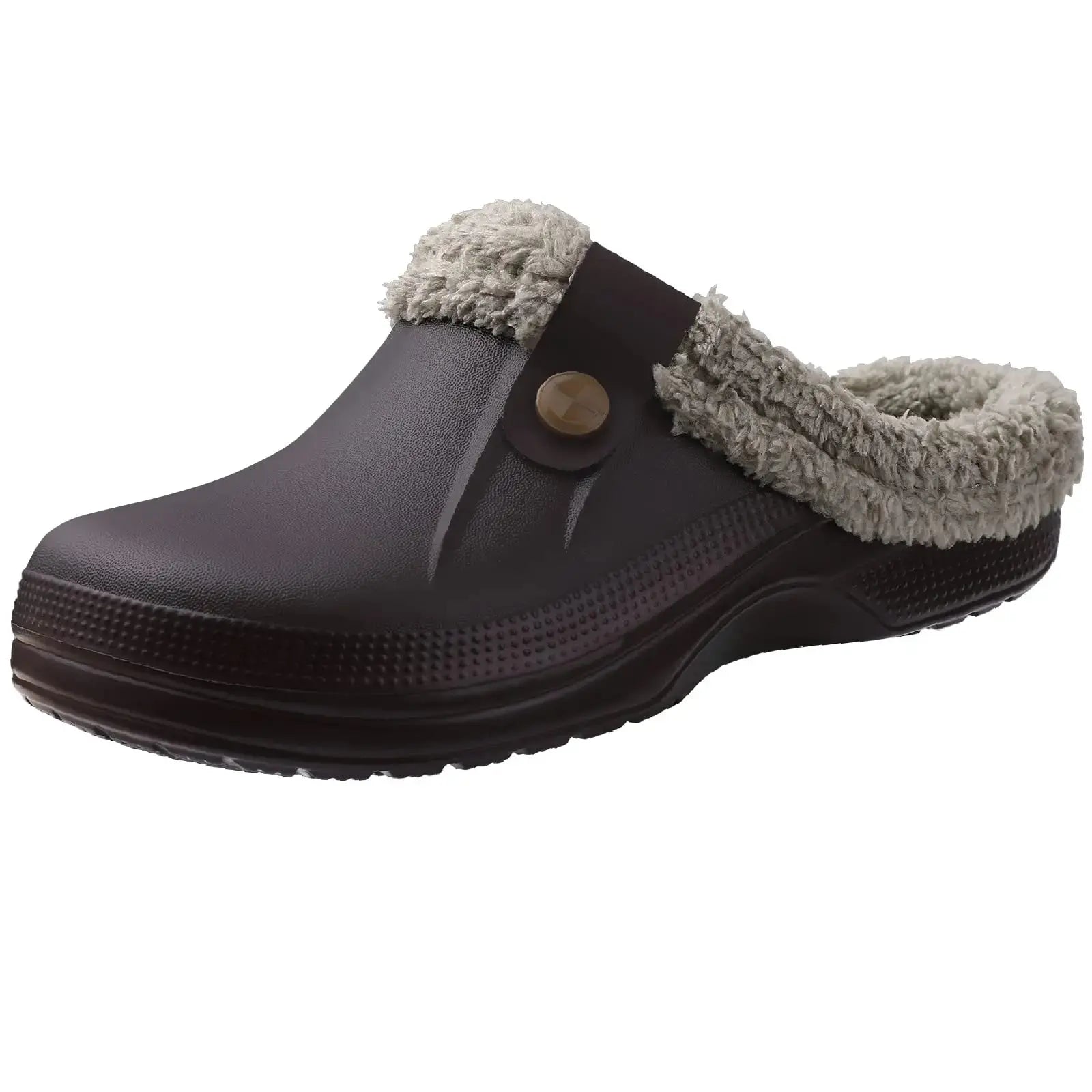 Brown Jungle Line men's casual garden shoes with warm, fluffy lining and slip-on design, suitable for indoor and outdoor wear.