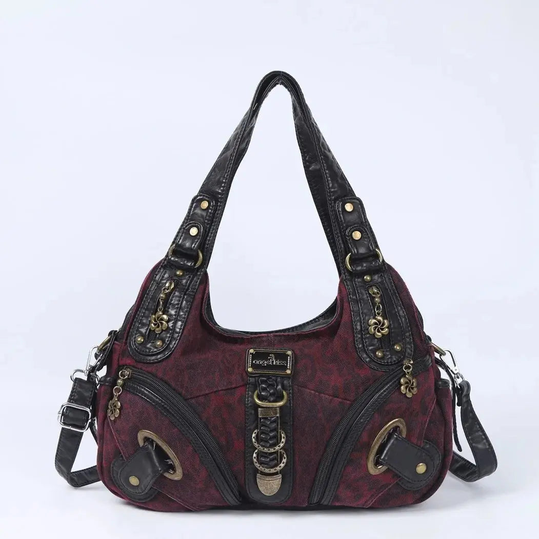 Angelkiss women’s leopard-print shoulder bag with top handle, large tote style, featuring a fashion satchel and hobo design.