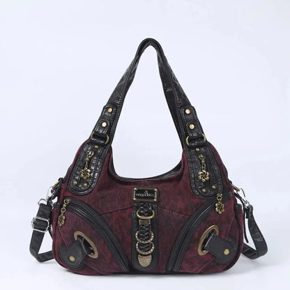 Angelkiss women’s leopard-print shoulder bag with top handle, large tote style, featuring a fashion satchel and hobo design.