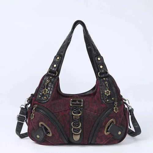 Angelkiss women’s leopard-print shoulder bag with top handle, large tote style, featuring a fashion satchel and hobo design.