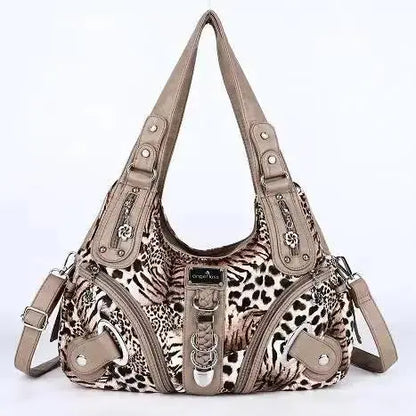 Angelkiss Leopard Shoulder Handbag by Jungle Line, large tote with top handle, stylish satchel design, and spacious interior.