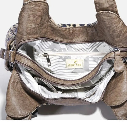 Angelkiss Leopard Shoulder Bag by Jungle Line with top-handle, spacious tote, and fashionable satchel design.
