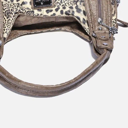 Angelkiss Leopard Shoulder Handbag by Jungle Line, large tote with top handle, hobo style, brown print, spacious and fashionable.