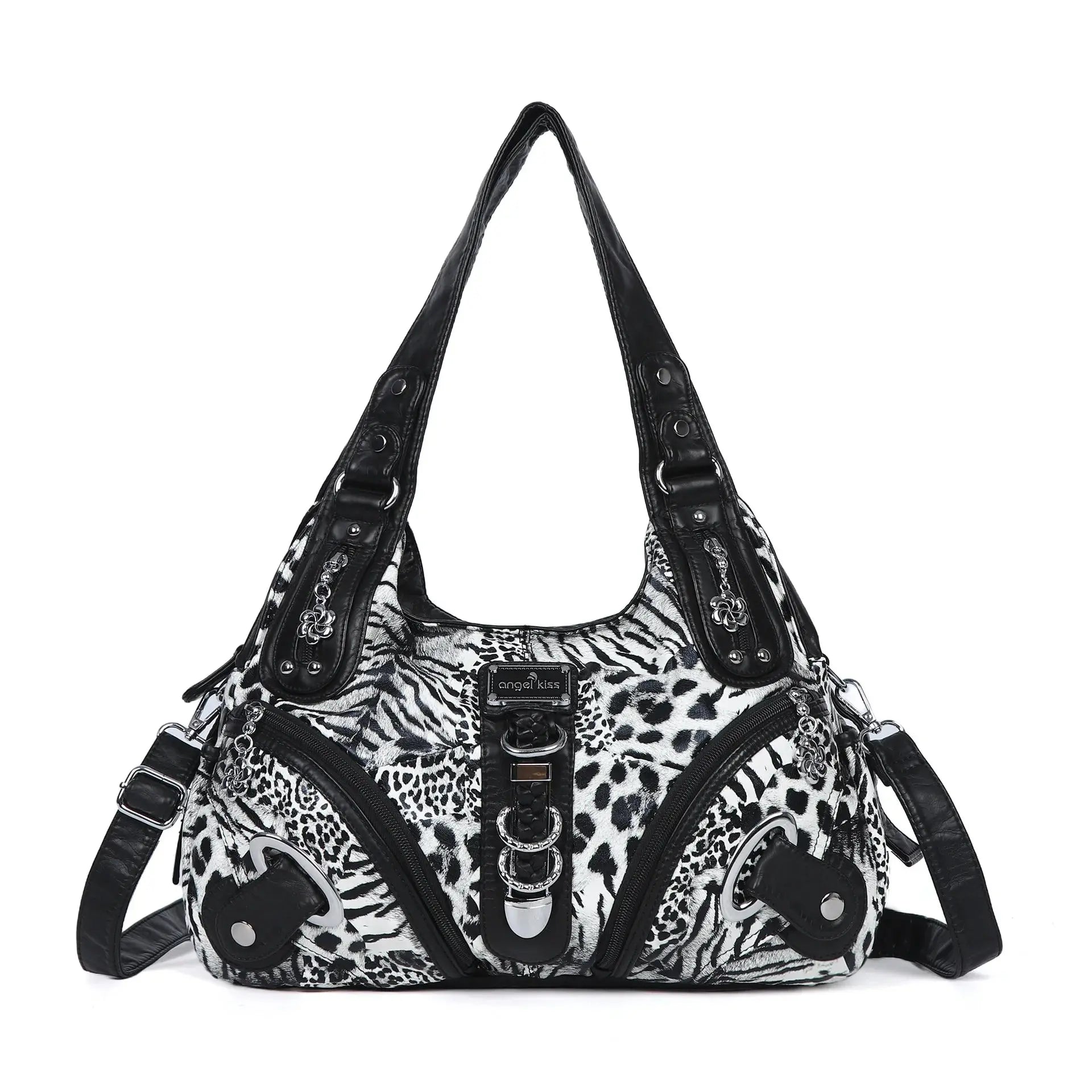 Angelkiss Leopard Women’s shoulder handbag with top handle, tote style, large satchel with dumpling design by Jungle Line.