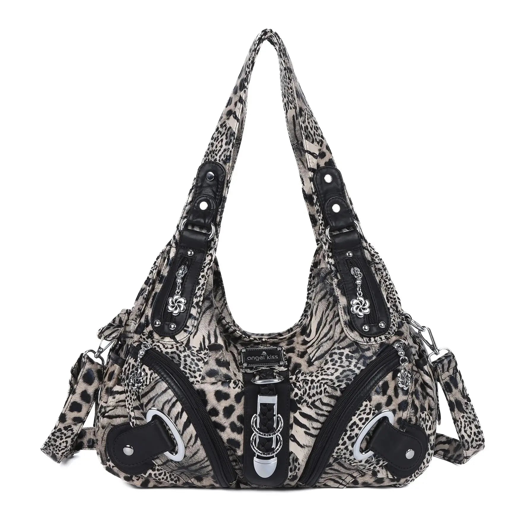 Angelkiss leopard print women's shoulder bag with top handle, large tote style, from Jungle Line, featuring a spacious, fashionable design.