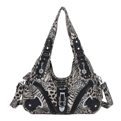 Angelkiss leopard print women's shoulder bag with top handle, large tote style, from Jungle Line, featuring a spacious, fashionable design.