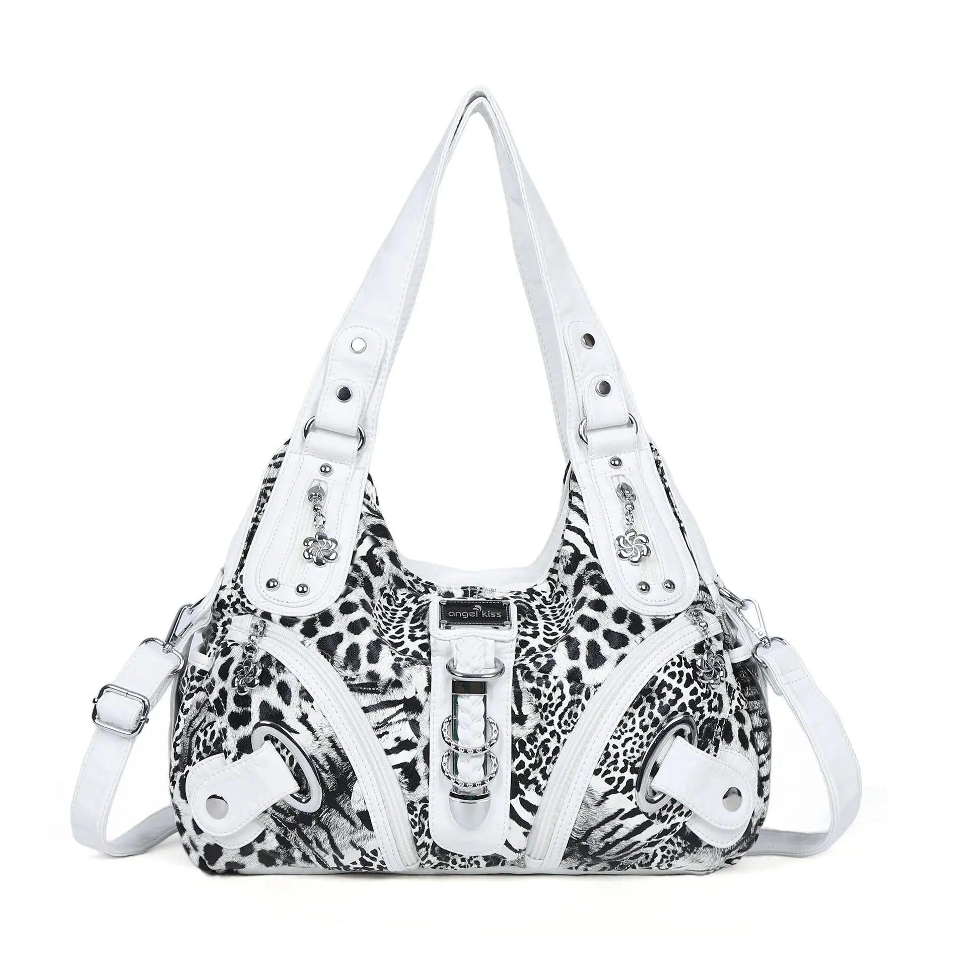 Angelkiss women’s leopard print shoulder bag with top handle, large tote style, from Jungle Line, featuring a spacious, fashionable design.