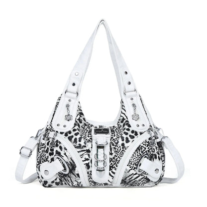 Angelkiss women’s leopard print shoulder bag with top handle, large tote style, from Jungle Line, featuring a spacious, fashionable design.