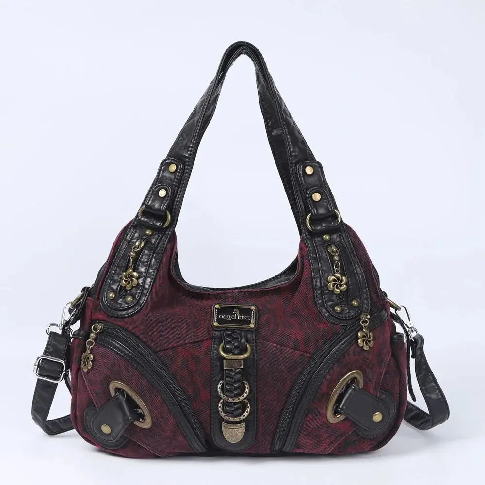 Angelkiss Leopard Shoulder Bag by Jungle Line, brown faux leather, top-handle, spacious satchel with dumpling design and tote style.