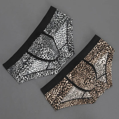 Slip sexy boxer briefs en lycra à imprimé léopard pour homme, avec coupe U convexe et taille basse, par Jungle Line.
