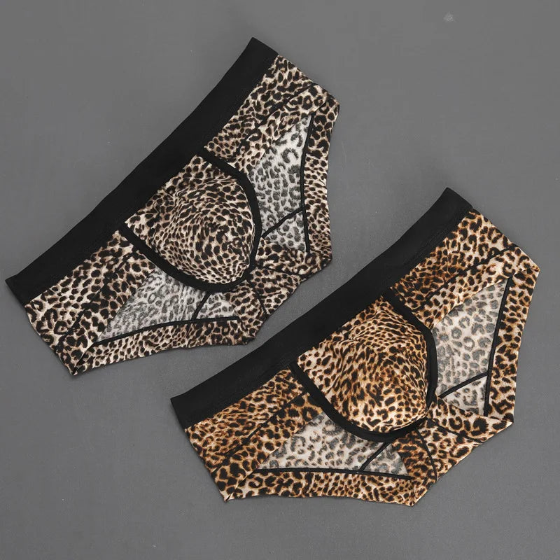 Caleçons homme Jungle Line en imprimé léopard, taille basse, avec poche U, sous-vêtements masculins sexy et confortables.