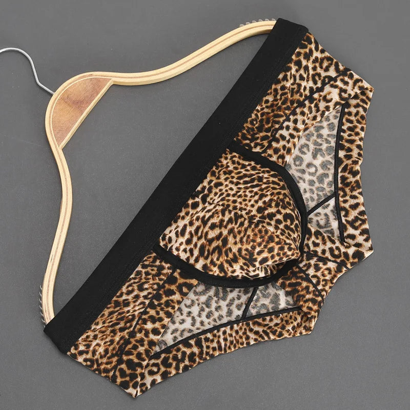 Boxers homme Jungle Line en imprimé léopard, sous-vêtements briefs à poche U, taille basse, confort et style pour adulte.