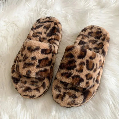 Luxury Leopard Fur Slippers Women's High Platform Jungle Line