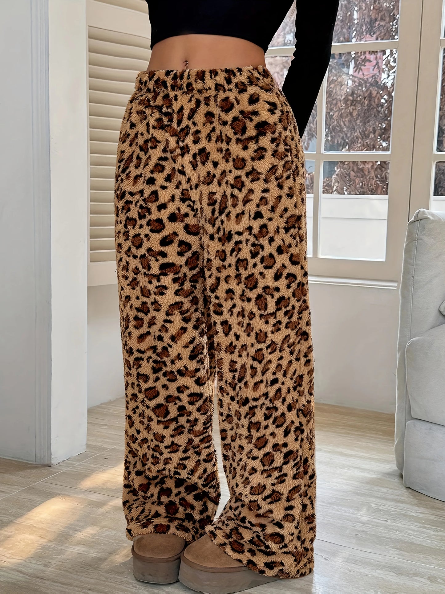 Leopard Print Plush Pants! Warm,Soft & Comfy.Elastic Waist for Casual & Home Wear.Perfect for Autumn & Winter Fashion. Shop Now! - Jungle Line