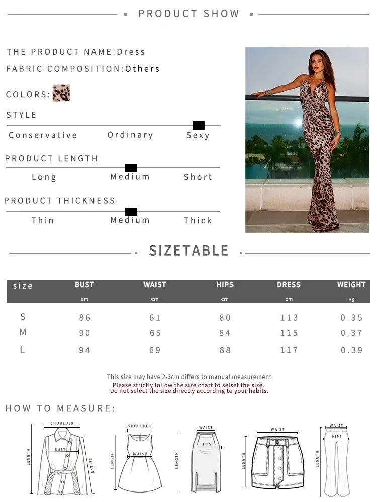 Kliou Leopard Print Long Dress Woman Metal Rings Halter Low-Neck Backless Sleeveless High Waist Robe Street Wild Style Vestidos - Jungle Line
