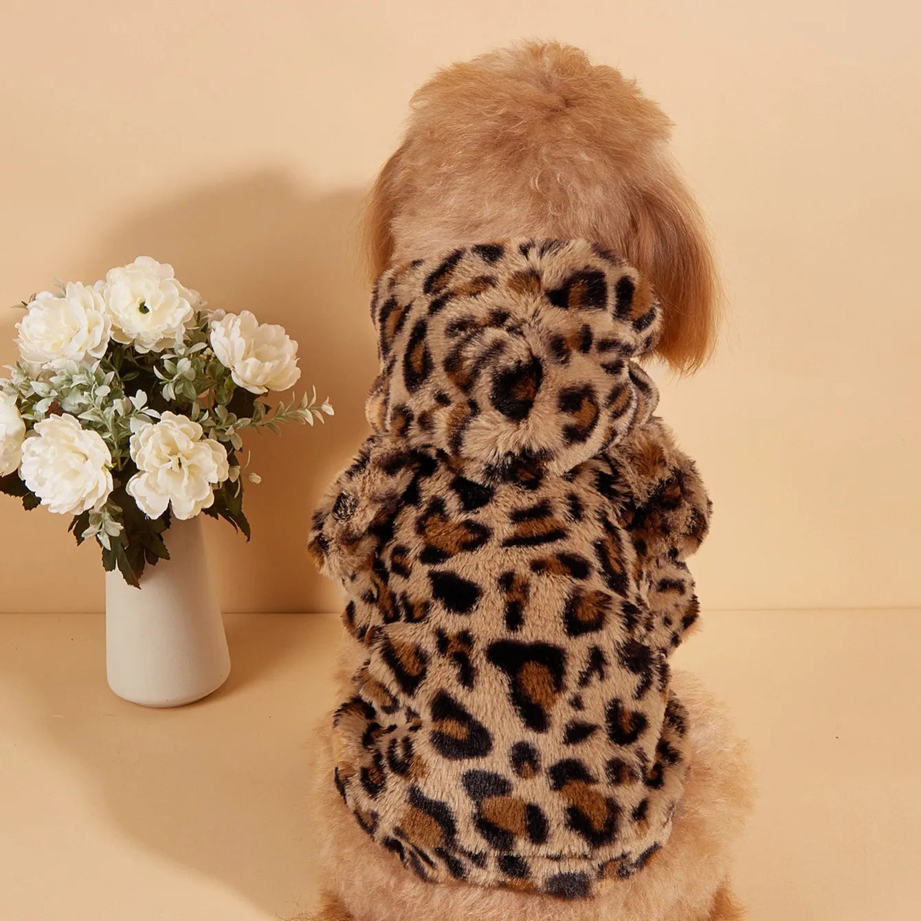Sweat à capuche pour chien Jungle Line, petit à moyen, motif léopard, avec oreilles, vêtements en peluche pour animaux.